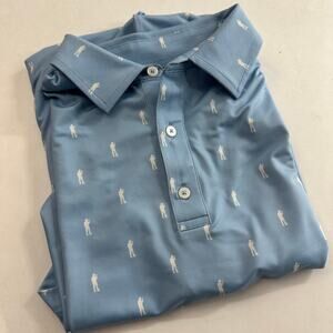 USAG Men Golf Polo Shirt Size L Blue Micro Golfer Print Performance Athletic Fun